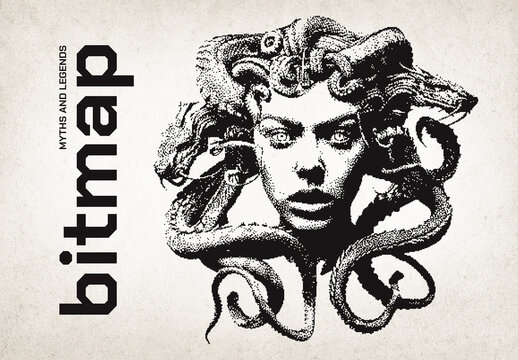 Myths And Legends Dithering Bitmap Shapes Bundle WIth Generative AI