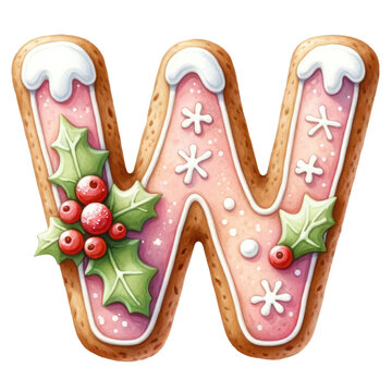 gingerbread letter w with christmas decor clip art preview