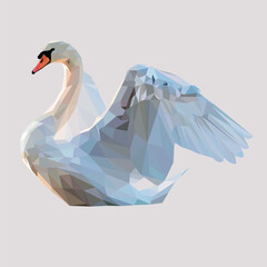 Swan polygonal art drawing. Colorful poly animals in vector illustration