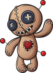 Cartoon voodoo doll waving hand