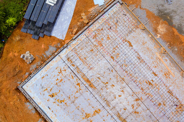 It is ready to fill up with concrete once reinforcement metal framework for concrete pouring has been completed.