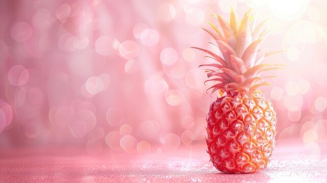 Pink pineapple against blurred pink background with lights