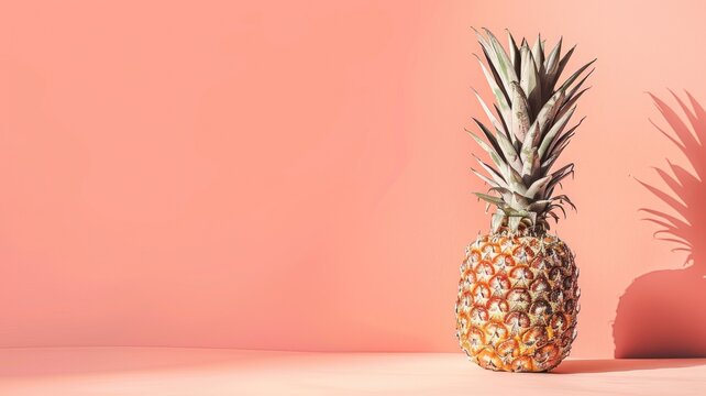 Pineapple on pink background casting shadow