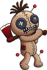 Cartoon angry voodoo doll holding axe