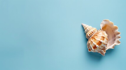 Two seashells on blue background