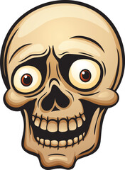 Cartoon illustration of  happy human skull 