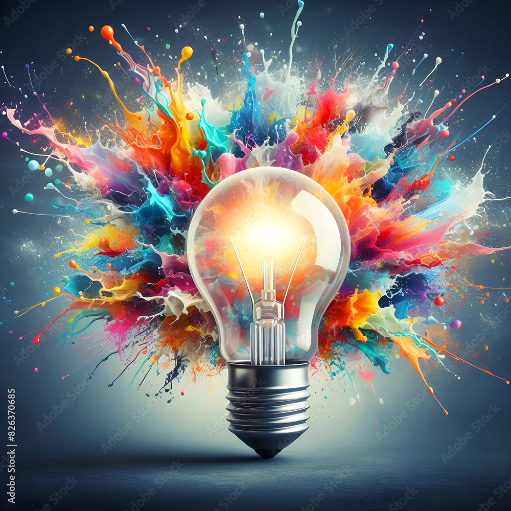Poster light bulb with colorful background. generative ai