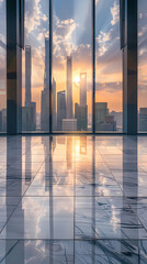 Fototapeta premium Empty modern office with city skyline view