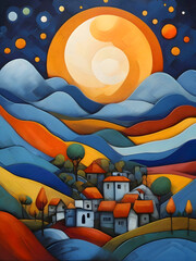 Indonesia Cubism Country Landscape Illustration Art	