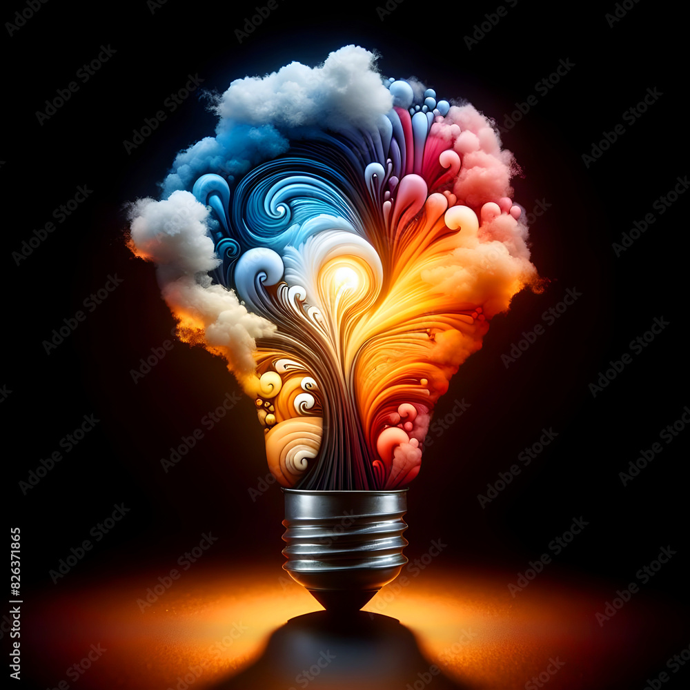 Poster light bulb with colorful background. generative ai