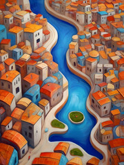 Iran Cubism Country Landscape Illustration Art	