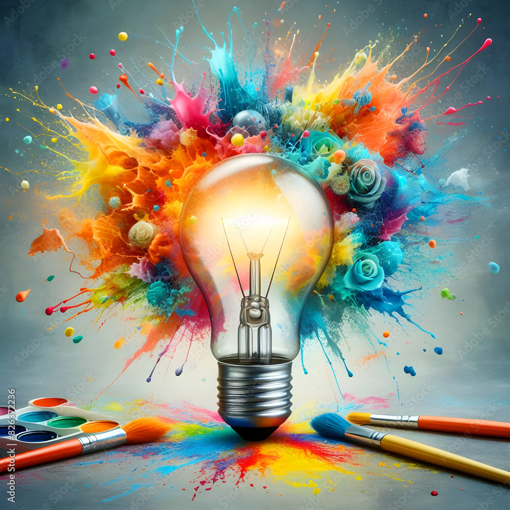 Poster light bulb with colorful background. generative ai