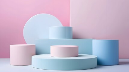 Pastel color podium for products. A stage for product presentation pastel color tone. Generate AI.