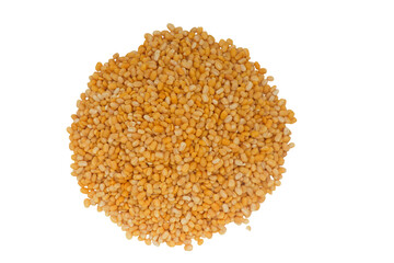 Pile of yellow lentils or moong beans isolated on a transparent background