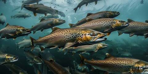 A School of Salmon Swimming Upstream