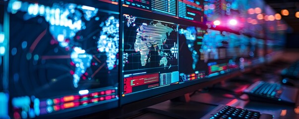 Cybersecurity Center Monitoring Global Threats and Impacts in Real Time