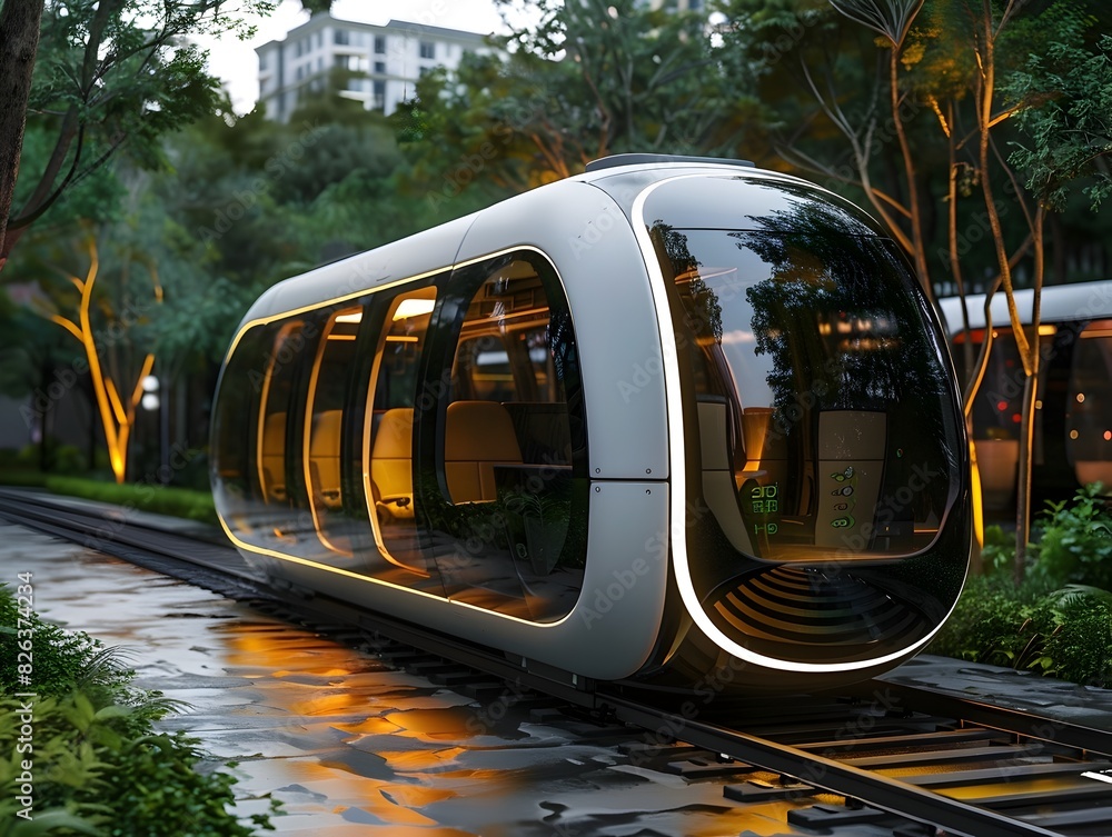 Aufkleber automated pod transportation system in a networked tech park showcasing innovative mobility solution
