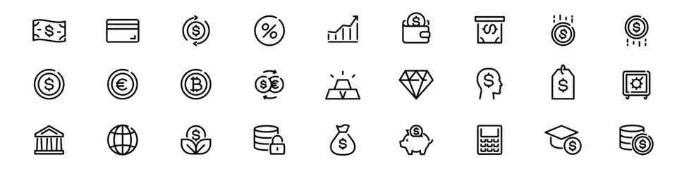 Finance icon set. Money line icon set.