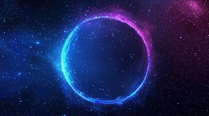 A glowing blue and purple circle against a background of stars.