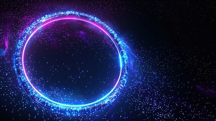 A glowing blue and purple circle against a background of stars.