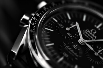 Close-up shot of a black dial on a wristwatch, AI-generated.