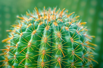 Close-up of a green cactus with numerous yellow tips, AI-generated.