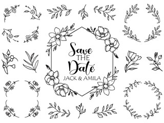 Naklejka premium Hand Drawn Floral Decorative Elements
