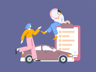 Buy insurance for car flat character vector concept operation illustration
