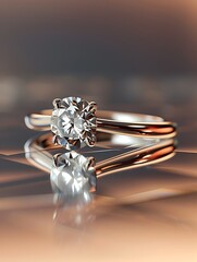 Captivating Modern Diamond Engagement Ring Showcased on Sleek Reflective Surface