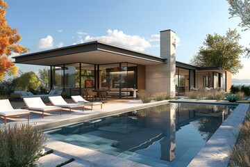 Stunning Modern Home with Serene Pool and Inviting Terrace