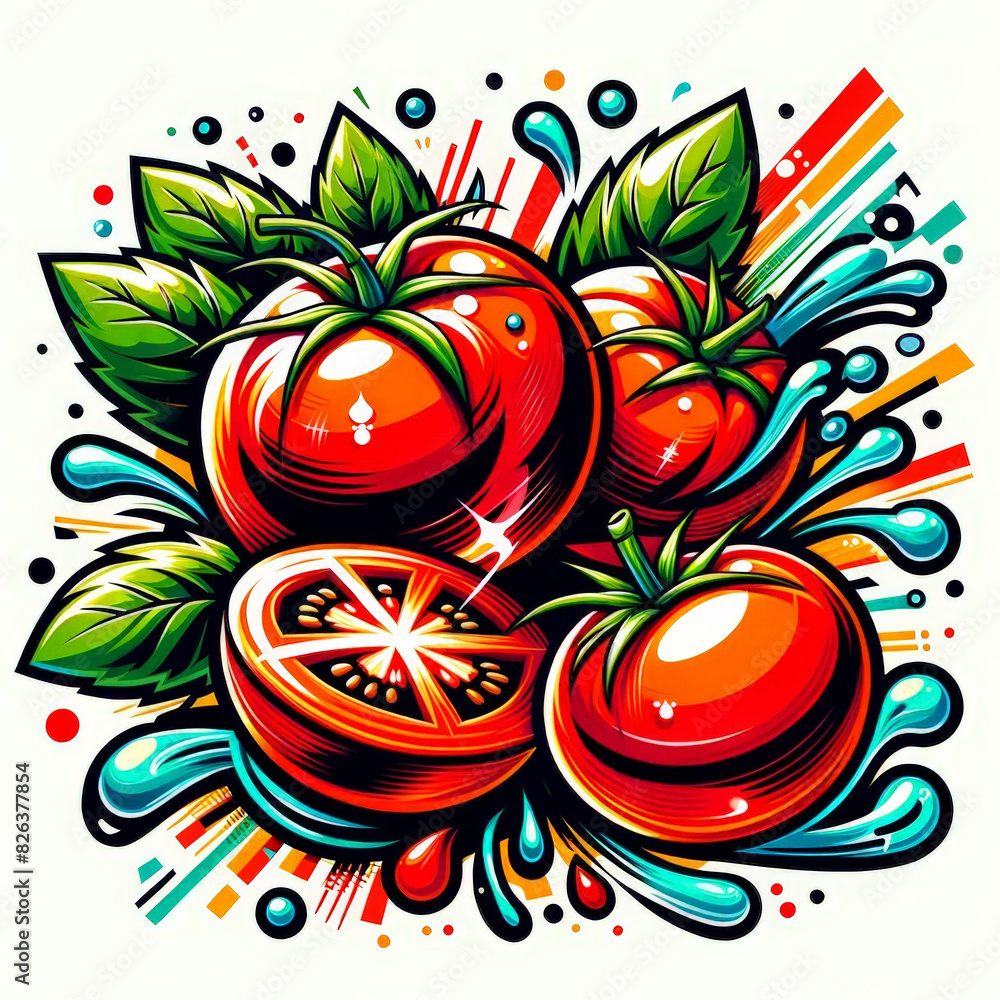 Poster Fresh red tomatoes arranged in a cluster on a white surface