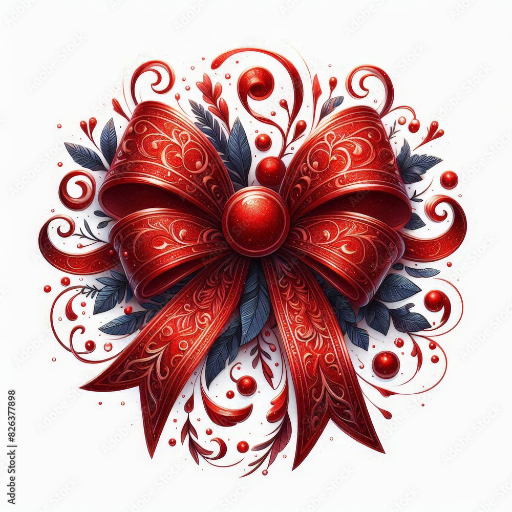Poster A vibrant red bow lies neatly on a white background, creating a striking contrast in colors
