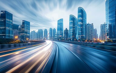 Obraz premium Expressway at Night in the City with Blurred Light Trails