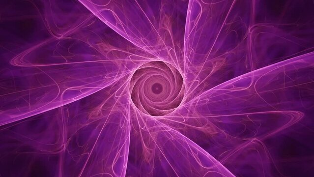 Mesmerizing spiral vortex fractal curved purple energy waves looping endlessly through electromagnetic space and time 