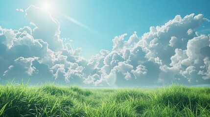 Obraz premium Serene Green Grass Field Under a Blue Sky