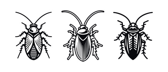 Cockroach bug vector illustration isolated on the white background. Biology or zoology and pest animal creatures. Suited for logo, t-shirt, tattoo, print, icon, education. Black white. Editable color