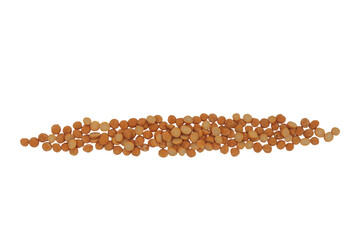 Close-up of a group of broken red lentil seeds isolated on a transparent background