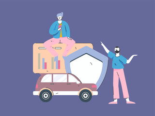 Buy insurance for car flat character vector concept operation illustration
