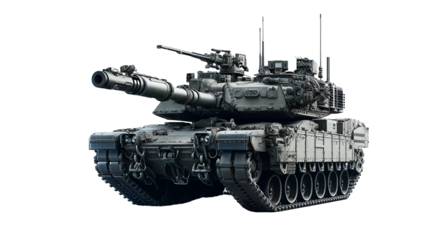  Military tank isolated on a white background.