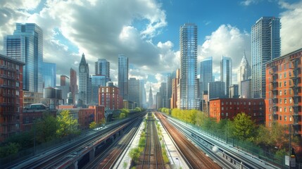 New York City Skyline with Elevated Train Tracks