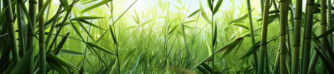 Fototapeta premium Bamboo Forest: A tranquil bamboo forest scene with tall bamboo stalks rustling in the breeze, creating a soothing, rhythmic sound.