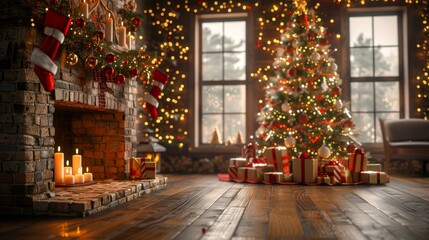 Fototapeta premium Christmas Tree by the Fireplace