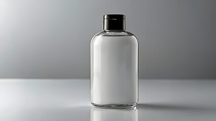 Bottle for cosmetic products transparent on a neutral background sulfur white background slightly mirrored surface