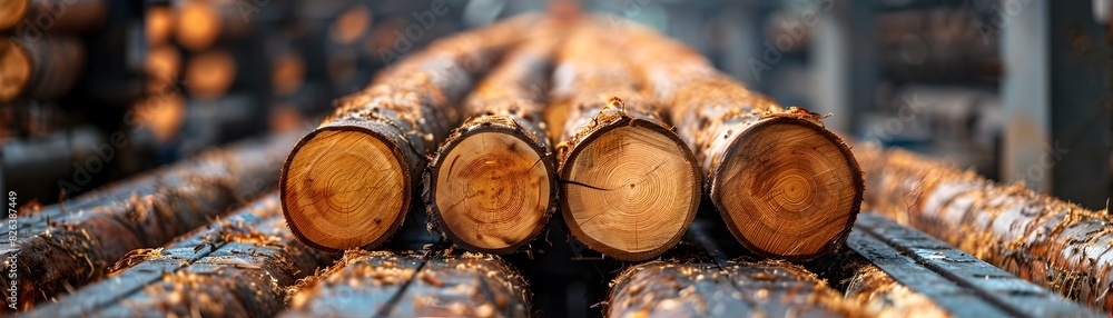 Poster efficient modern sawmill processing timber and logs through cutting and sorting for industrial manuf