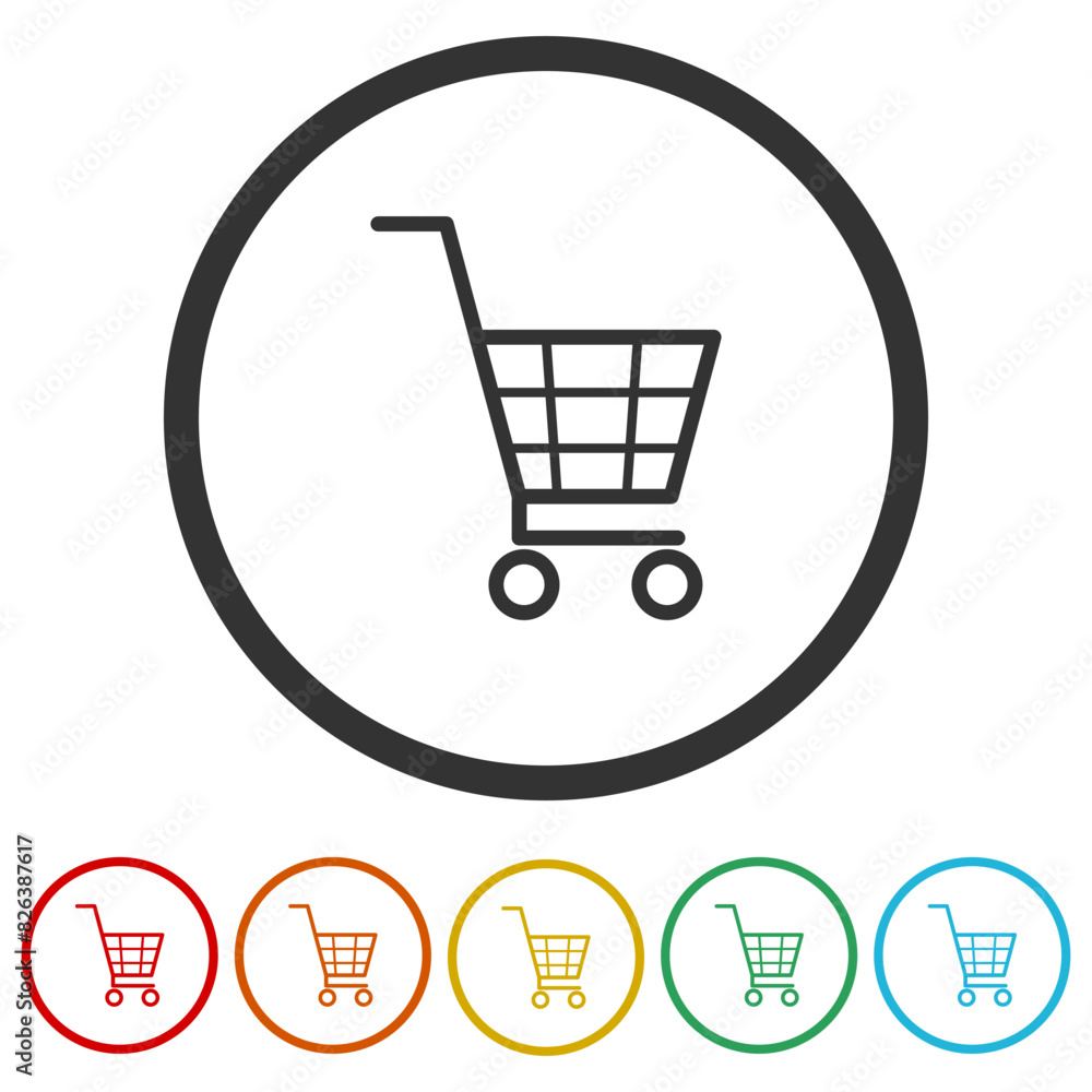 Poster shopping cart simple icon. set icons in color circle buttons