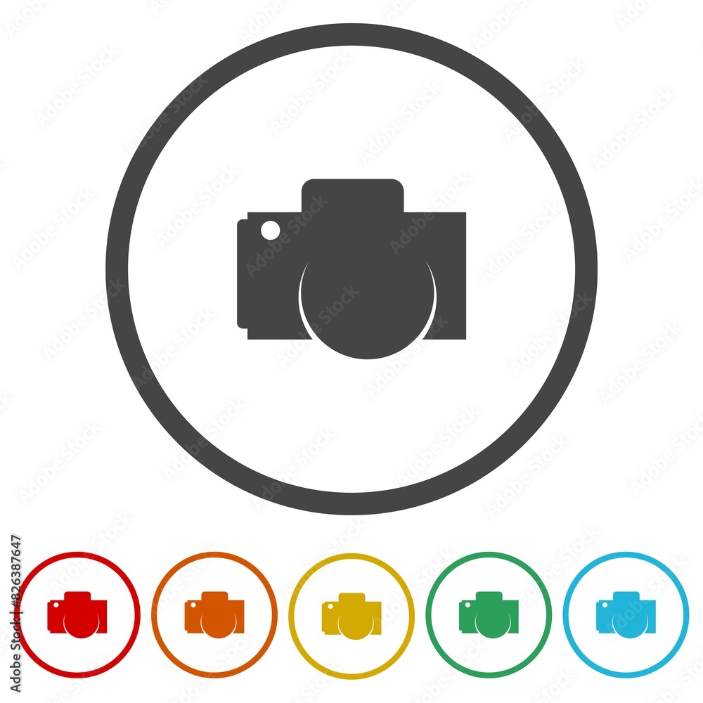 Poster photo camera simple icon. set icons in color circle buttons