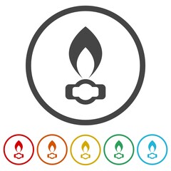 Gas flame simple icon. Set icons in color circle buttons