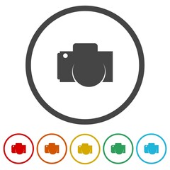 Photo camera simple icon. Set icons in color circle buttons