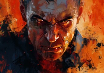 Close Up Portrait of Angry Man with Blood on His Face
