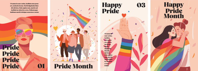 Gay pride month poster design collection. Set of banners for LGBTQ pride celebration